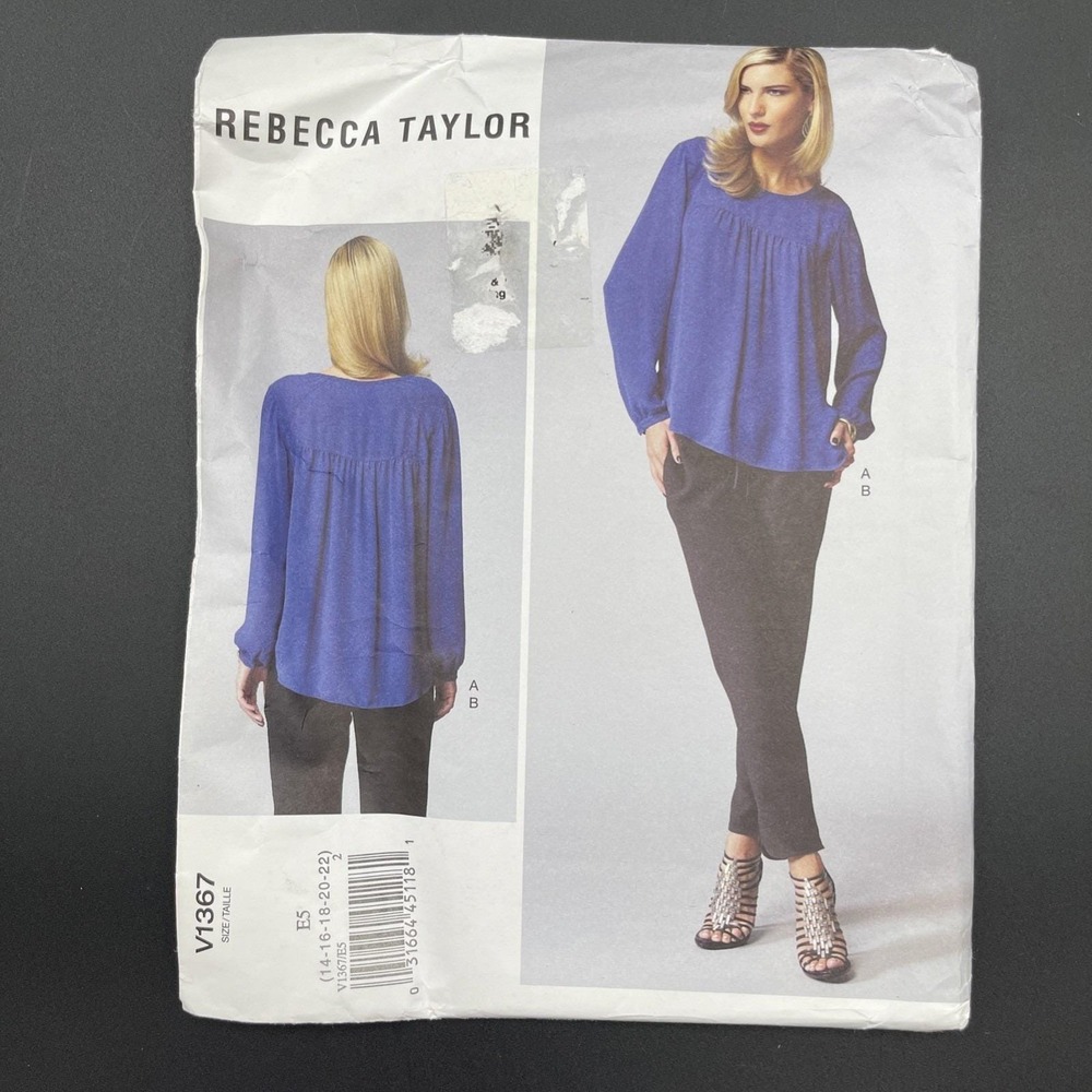Vogue 1367 V1367, REBECCA TAYLOR. Misses Easy Top & Pants Pattern 14-22